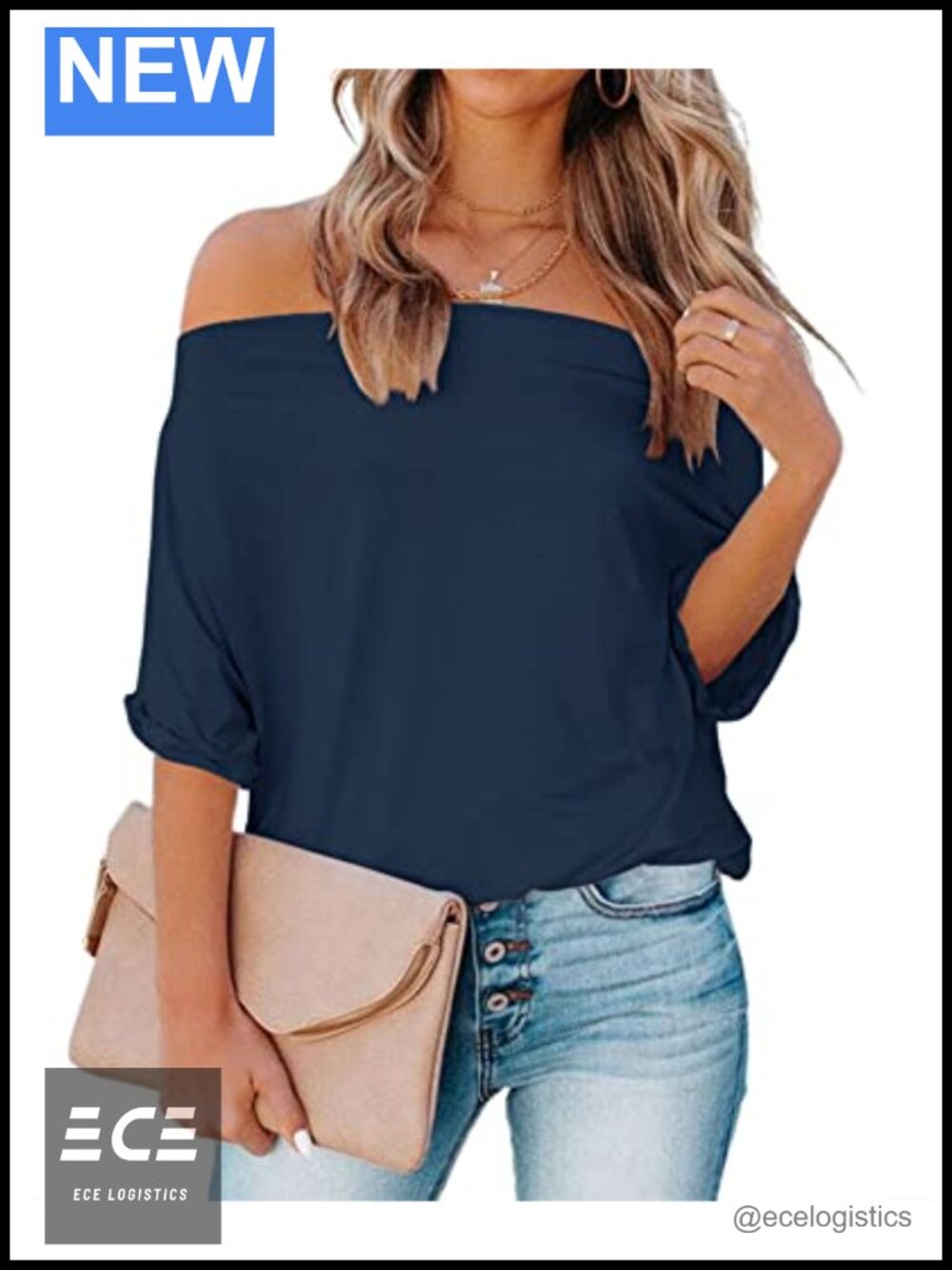 Women's Off Shoulder Batwing Sleeve Loose Fit Tunic Top Casual Summer Shirt